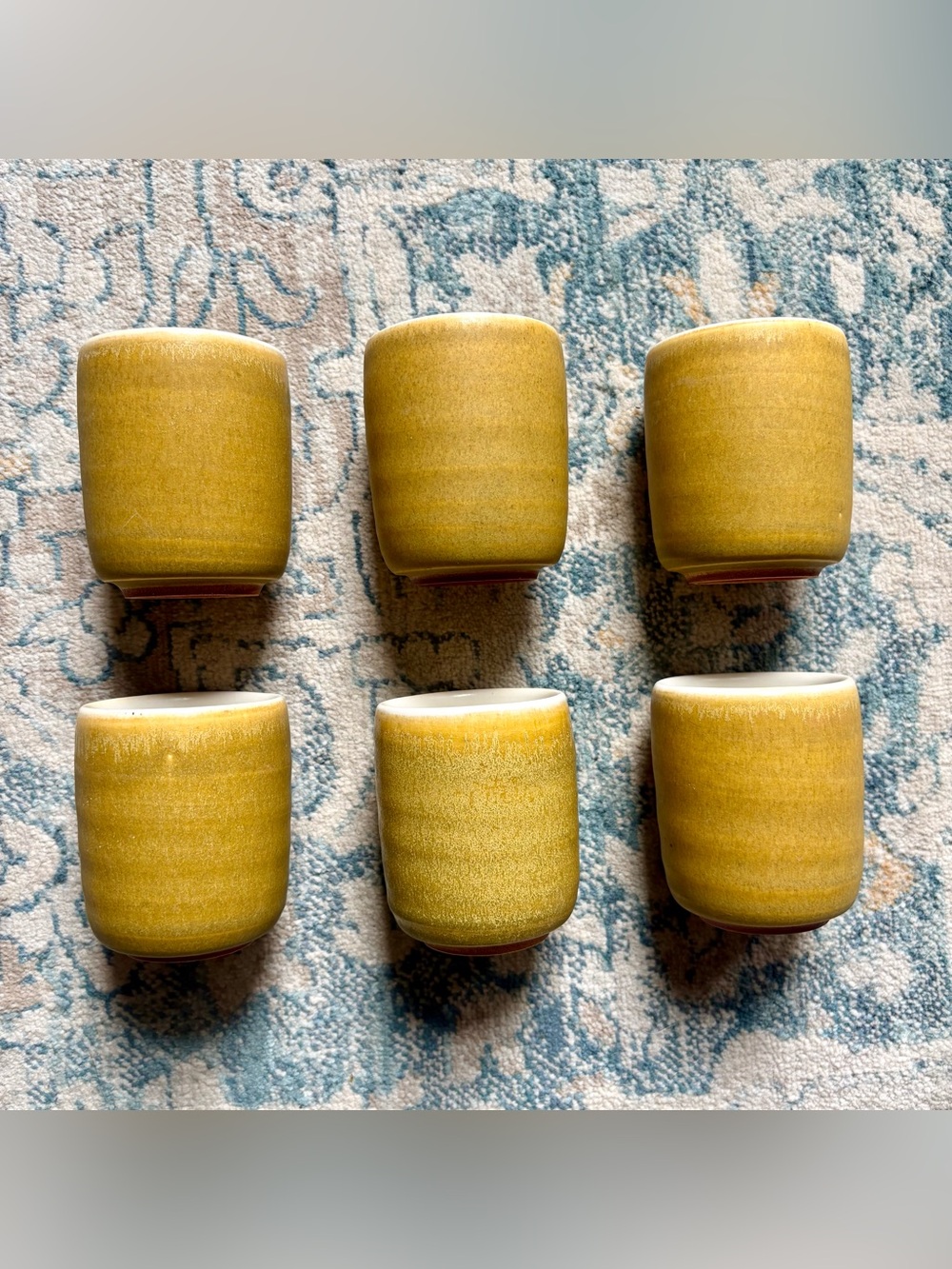 Japanese Studio Pottery Cups Set of 6 Yellow Terracotta Tea Cups Japan Vintage